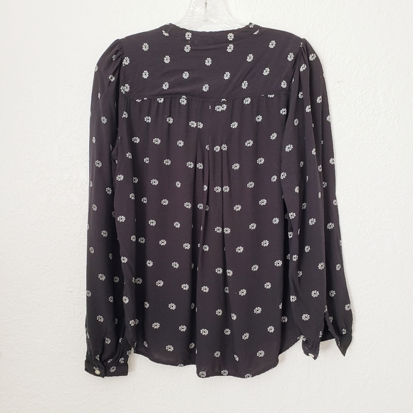 Loft Black Floral Geometric Peasant Blouse top - Picture 8 of 8